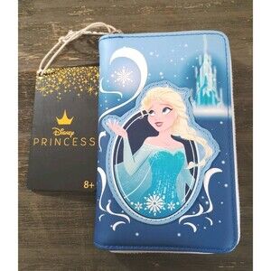 Elsa Frozen Loungefly Hard Tag Blue White Disney Wallet  Zip Around New